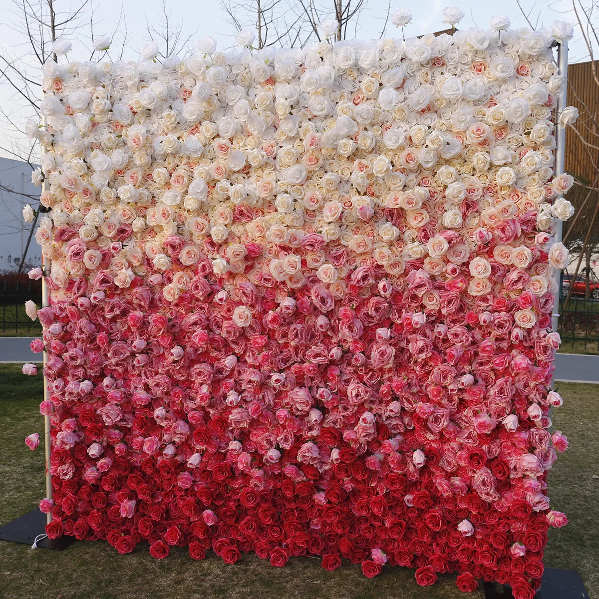 5D Luxury White and Red Gradient Rose Artificial Flower Wall